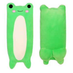 cute long frog plush toy, 12inch adorable green frog stuffed animal with butt, frog boby pillow kawaii big squishy frog plushies hugging throw pillow gift for kids girls boys (frog)