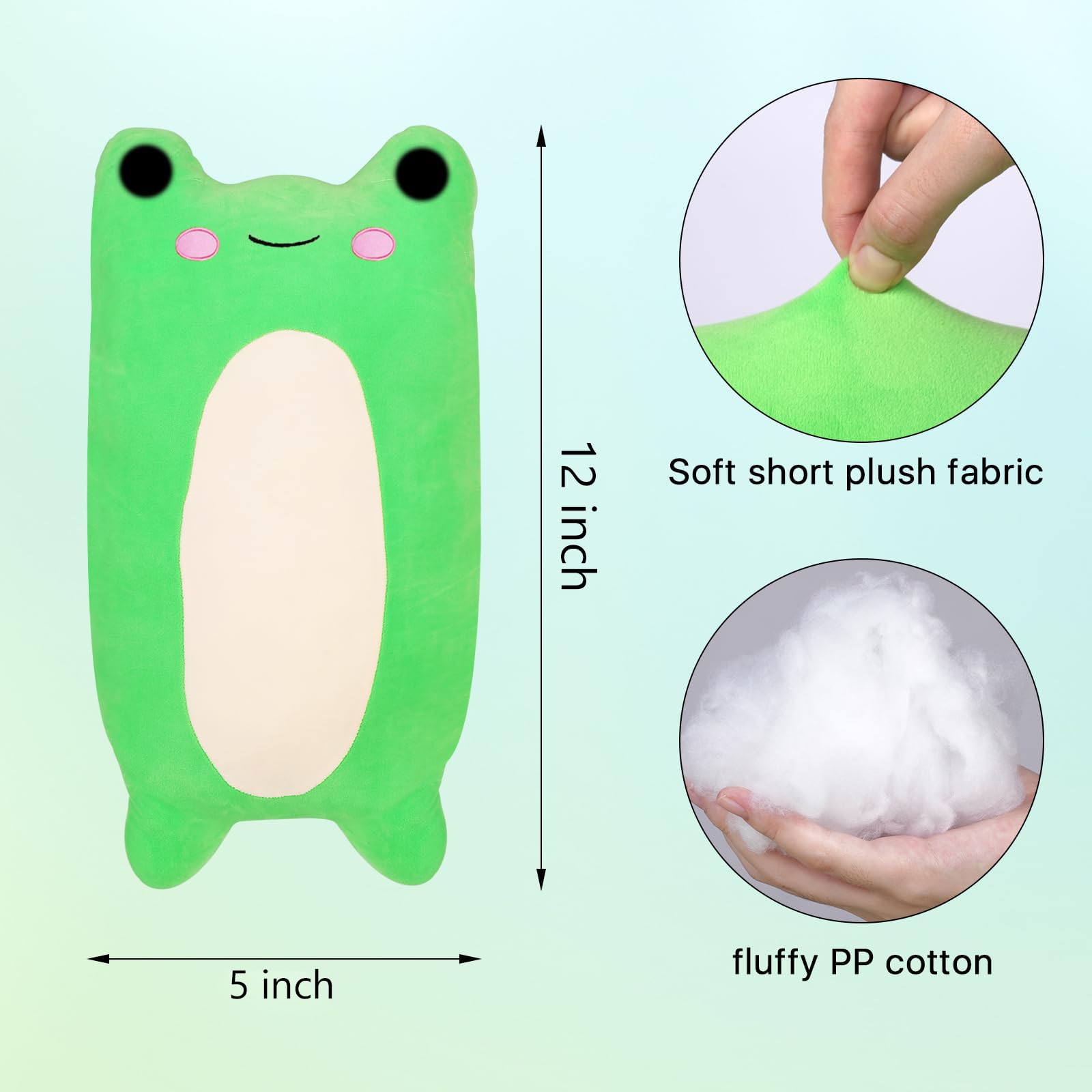 Cute Long Frog Plush Toy, 12Inch Adorable Green Frog Stuffed Animal with Butt, Frog Boby Pillow Kawaii Big Squishy Frog Plushies Hugging Throw Pillow Gift for Kids Girls Boys (Frog)