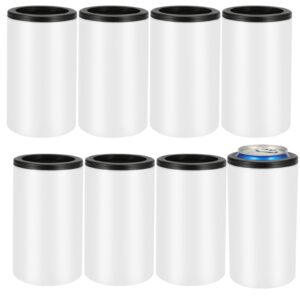 8 pack sublimation can cooler blank sublimation can holder stainless steel insulated can cooler sublimation tumbler vinly gifts, white 12oz