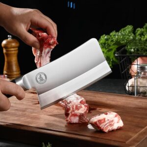 Large Hanlde Meat Cleaver - 7 inch Kitchen Bone Chopper,German High Carbon Stainless Steel Chopping Knife with Ergonomic Wodden Handle - for Home Kitchen and Restaurant - 2024 Gifts Box