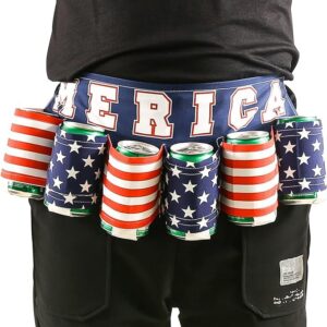 Beer Belt,Fourth of July American Patriotic Beer Gift For Men,6 Pack Insulated Beer Holder, Novelty USA Beer Soda Can Holster.Beer Accessories For White Elephant Party Festival Holiday Game Night