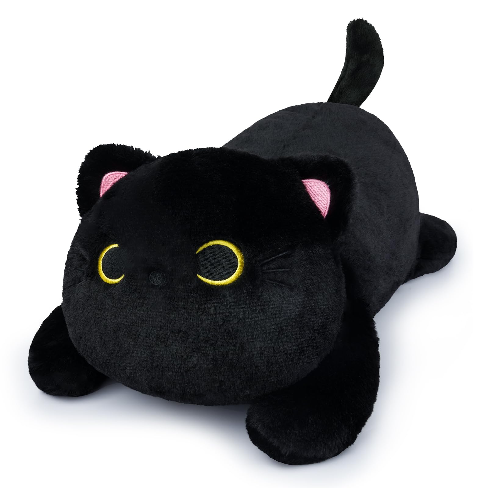 Leokawin 18in Weighted Stuffed Animals, Cute Weighted Black Cat Plush, Kawaii Cat Plush Toy, Soft Black Cat Weighted Plush Throw Pillow Gift for Kids Christmas