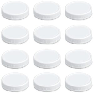 AOZITA 12 Pack REGULAR MOUTH Mason Jar Lids for Ball, Kerr and More - Plastic Storage Caps for Mason Jars, Canning Jars - Leakproof, Dishwasher Safe & Food Grade - White