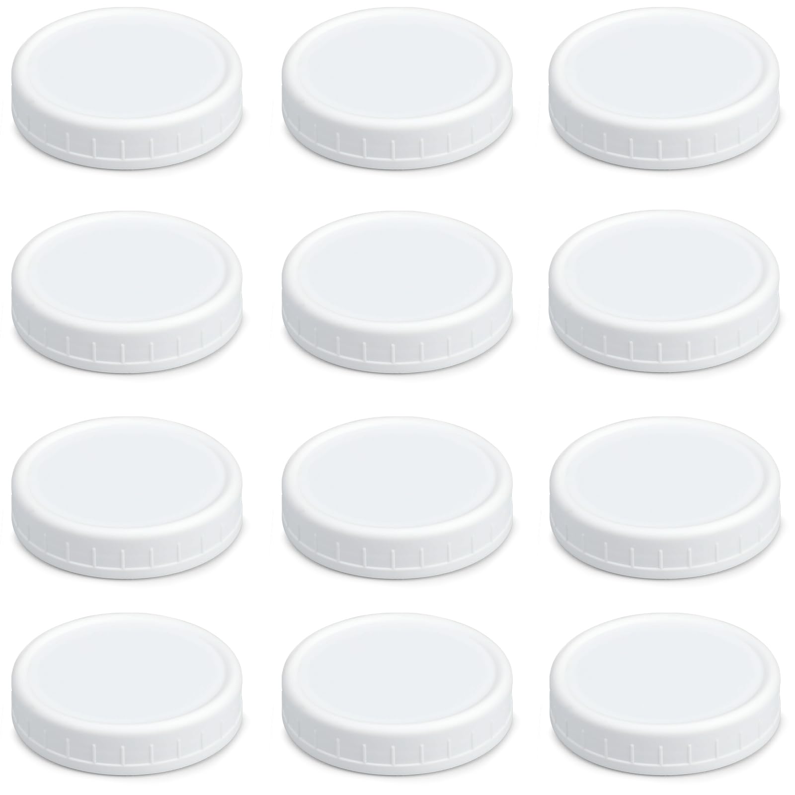 AOZITA 12 Pack REGULAR MOUTH Mason Jar Lids for Ball, Kerr and More - Plastic Storage Caps for Mason Jars, Canning Jars - Leakproof, Dishwasher Safe & Food Grade - White