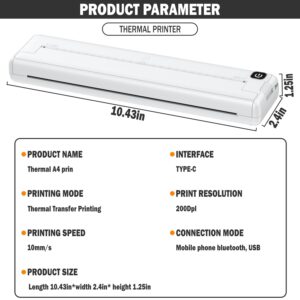 Darkant Portable Thermal Printer Wireless for Travel, Inkless Compact Printer, Small Bluetooth Thermal Mobile Printer Compatible with Android iOS Phones & Thermal A4 Paper (210 x 297mm)