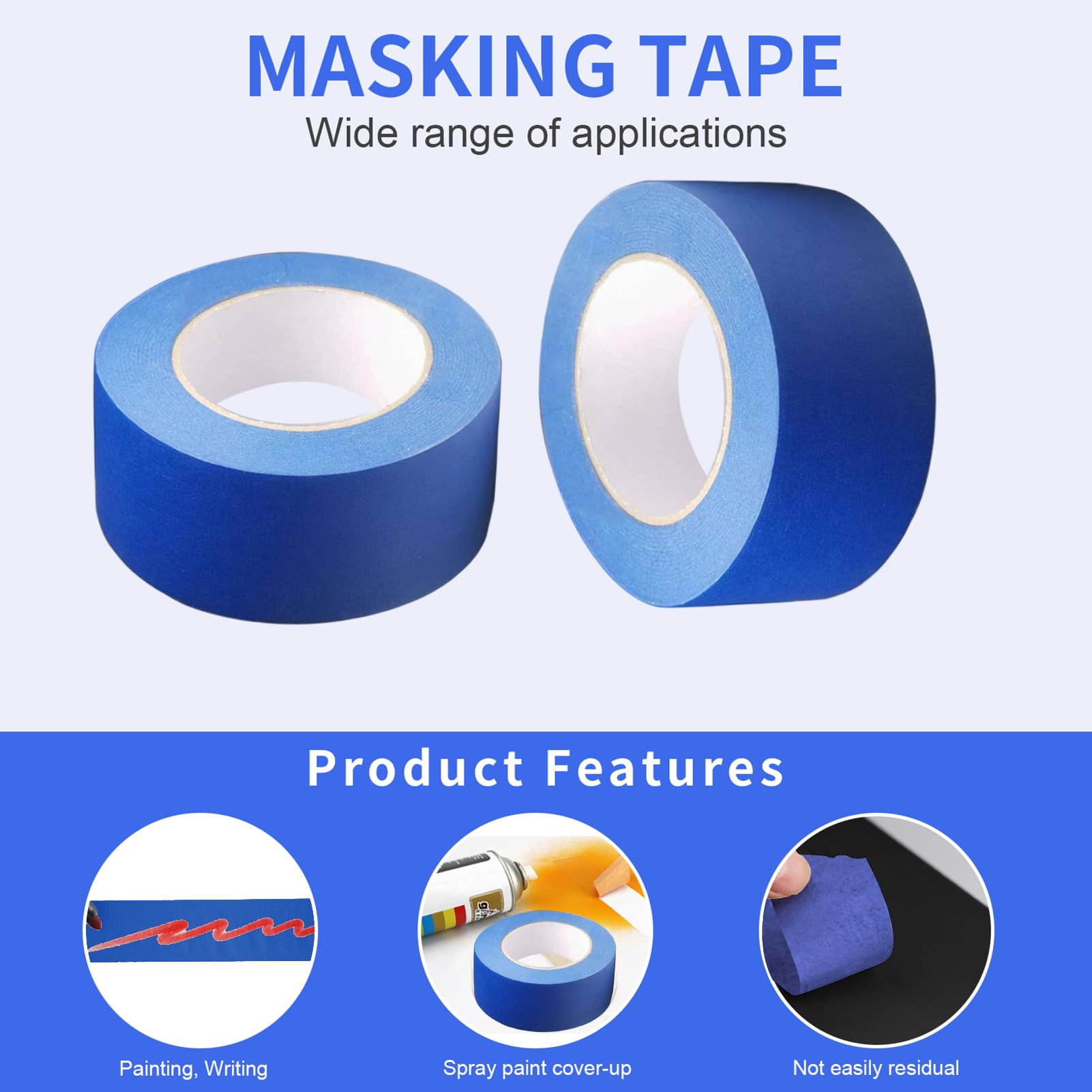 JayJayup Painters Tape 2 Inch Wide, 8 Pack Blue Masking Tape for General Purpose Use, 2 Inches x 55 Yards x 8 Rolls, 440 Yards in Total