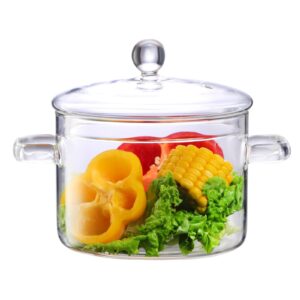 clear glass cooking pot - 1.5l/50 oz class pots for cooking on stove - glass cookware stovetop pot set - glass simmer pot for stove top for pasta noodle, soup, milk, baby food