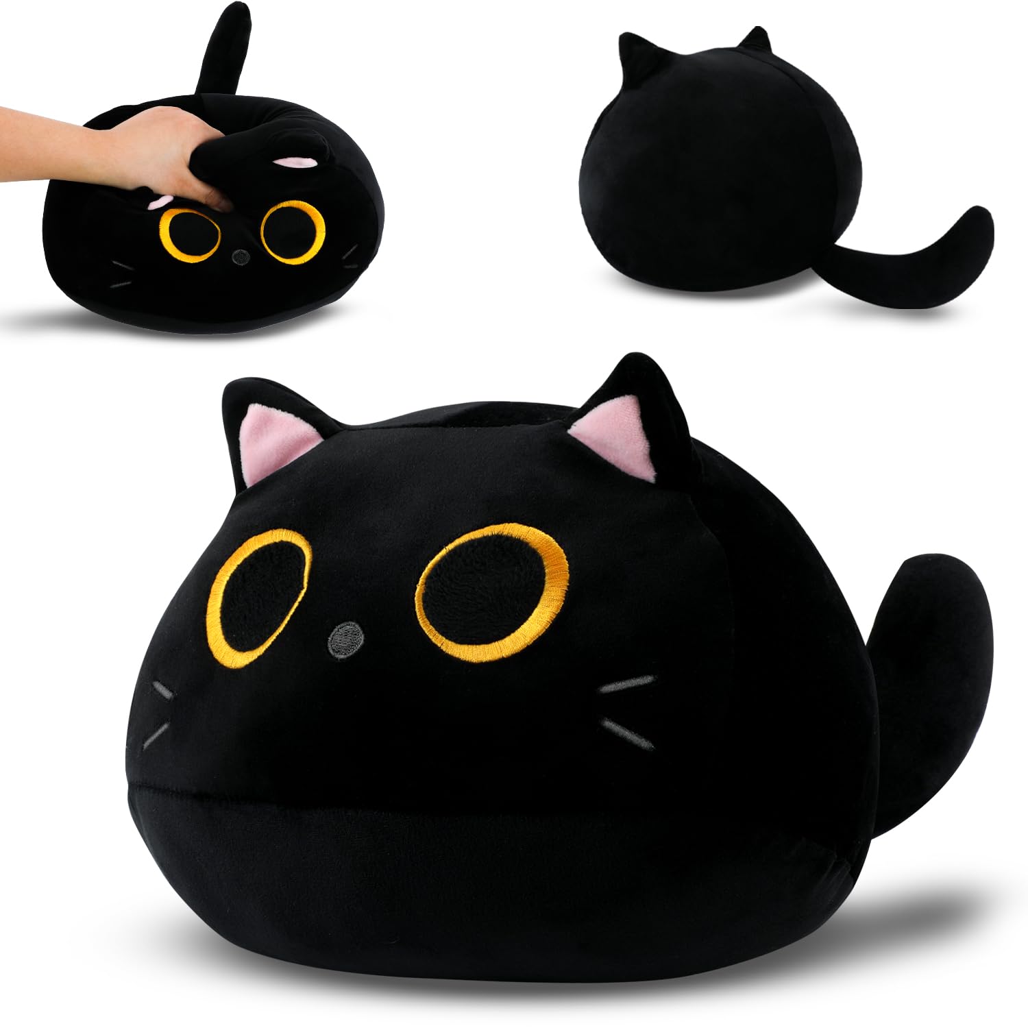 MDCGFOD Black Cat Plushies Pillow Cute Stuffed Animal Plush Toys Kawaii Stuff Soft Plush Doll Cat Shape Sofa Pillow Stuff Cat Baby Plush Toys for Kids Girlfriend Birthday (14in/36cm)