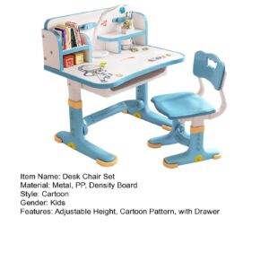 Washranp Desk and Chair Set,Kids Widened Desktop Cartoon Pattern Desk Chair Set Children Study Desk Height Adjustable Children School Study Desk School Home Study Table with Drawer Chair