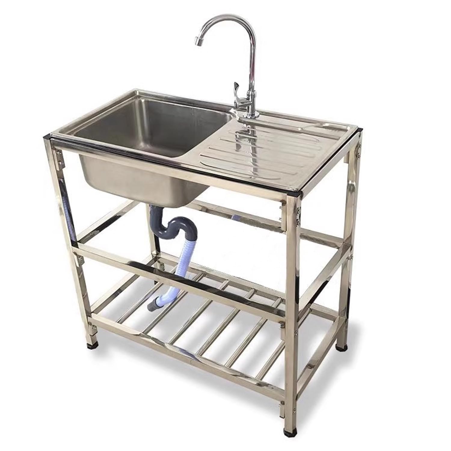 FreeStanding Stainless Steel Utility Sink for Laundry Room Garden Backyard Patio Outdoor Kitchen Sink with Bracket Simple Portable Hand Washing Station Fish Cleaning Table with Sink