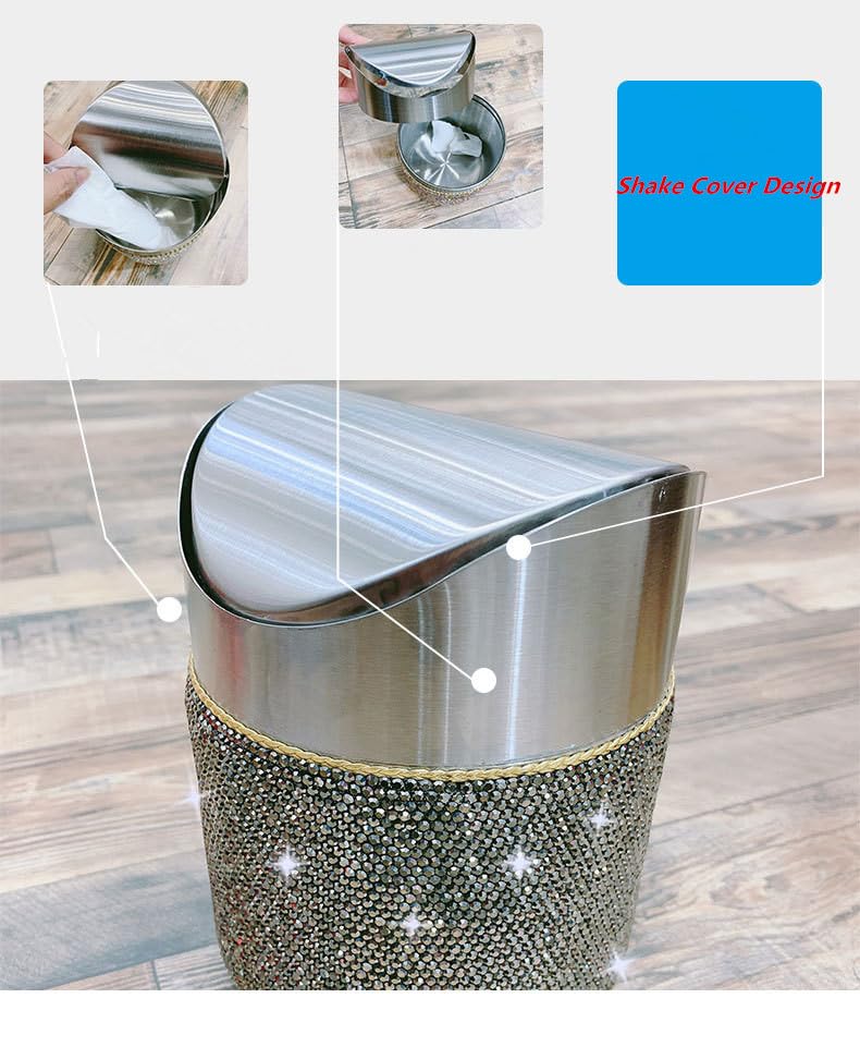 Daofaith Trash Can Wastebasket – Garbage Container Bin Waste Basket Crystal Rhinestone Bedazzled Glitter Deco Vanity Home Office Desk, Perfect for Vanity and Small Items -Black