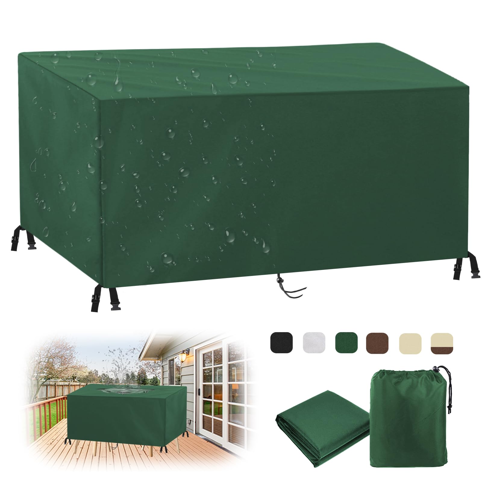 Garden Furniture Covers, Waterproof Patio Furniture Cover 420D Oxford Fabric Windproof Anti-UV Garden Table Covers, for Patio Outdoor-Green||132x61x87cm/52x24x34in