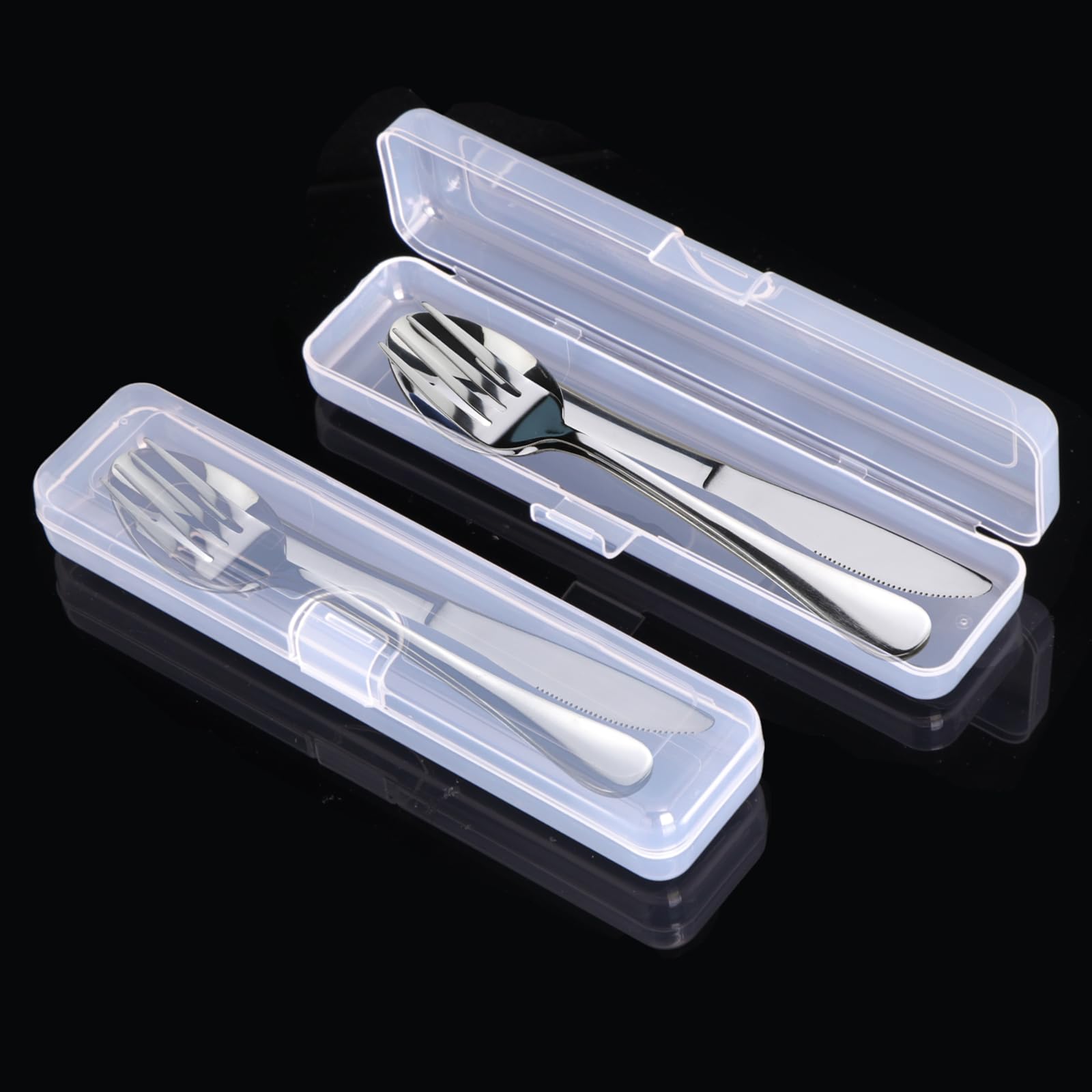 4PCS Premium Travel Utensils With Case, Stainless Steel Reusable Portable Utensils Set With Case, Lengnoyp Travel Silverware Set With Case for Lunch Box Includ Fork Spoon Knife Set, Silver