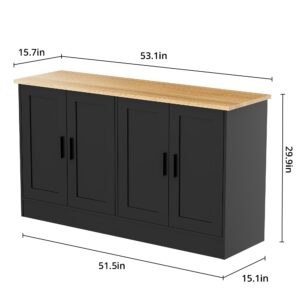 Anystyle 53.1“W Black 4 Door Buffet Cabinet, Coffee Bar Cabinet with Adjustable Shelf, Kitchen Buffet Sideboard for Living Room, Kitchen