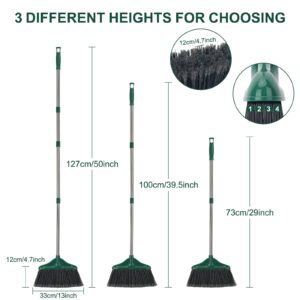 Heavy Duty Broom Outdoor Indoor Commercial Broom with 50 inches Long Handle,Perfect for Home Courtyard Garage Kitchen Office Lobby Room Floor(Black)