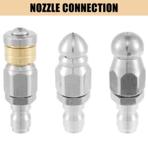 3PCS Sewer Jetter Nozzle, Stainless Steel Drain Cleaning Nozzle Tips Kit, Quick Connect Drain Jet Hose Nozzle, 5000 PSI High Pressure Washer Nozzle with 1/4in Connector for Sewer Industrial Pipe Clean