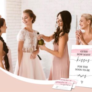 Pink Swash Bridal Shower Game, Guess How Many Kisses For The Soon To Be Mrs, Pack of 1 Sign and 50 Guessing Cards, Modern Bridal Shower Decorations, Wedding Shower Supplies - 05