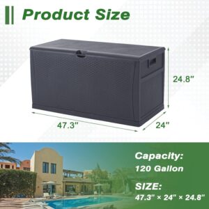 Patiomore 120 Gallon Resin Wicker Patio Storage Box, Outdoor Storage Container Deck Box and Gar, Grey