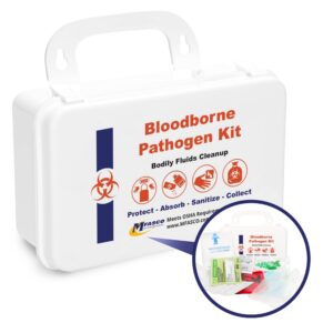 mfasco blood borne pathogens clean up kit - wall-mountable or portable - osha compliant - disposable protection gear - bleach-free solidifier - easy cleanup - compact design - refillable - 9 pcs