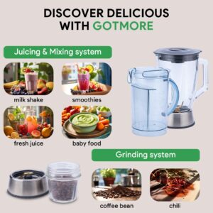 GOTMORE Juicer Machine, Blender & Grinder Combo 3 in 1 for Smoothies, Juice, Processing, Grinding & More 1300W Centrifugal Juice Extractor for Fruit Vegetable with 5 Speeds LCD Screen, Easy to Clean