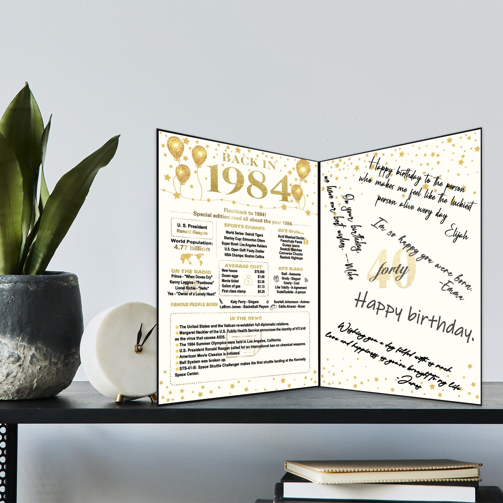 Crenics 40th Birthday Gift for Men or Women, Creative Back in 1984 Birthday Poster, Giant 40th Birthday Guest Signature Book for Black and Gold 40 Anniversary Birthday Party Decorations