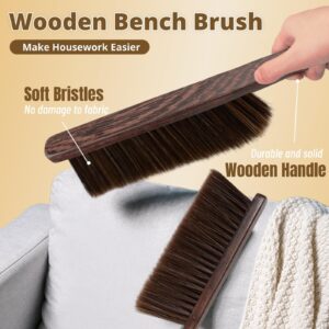 2 Pieces Hand Broom Woooden Dust Brush Bench Brush with Long Wood Handle Whisk Broom Soft Bristle Brush for Clothes Bed Fireplace Sofa Counter Car Household Cleaning (Brown)