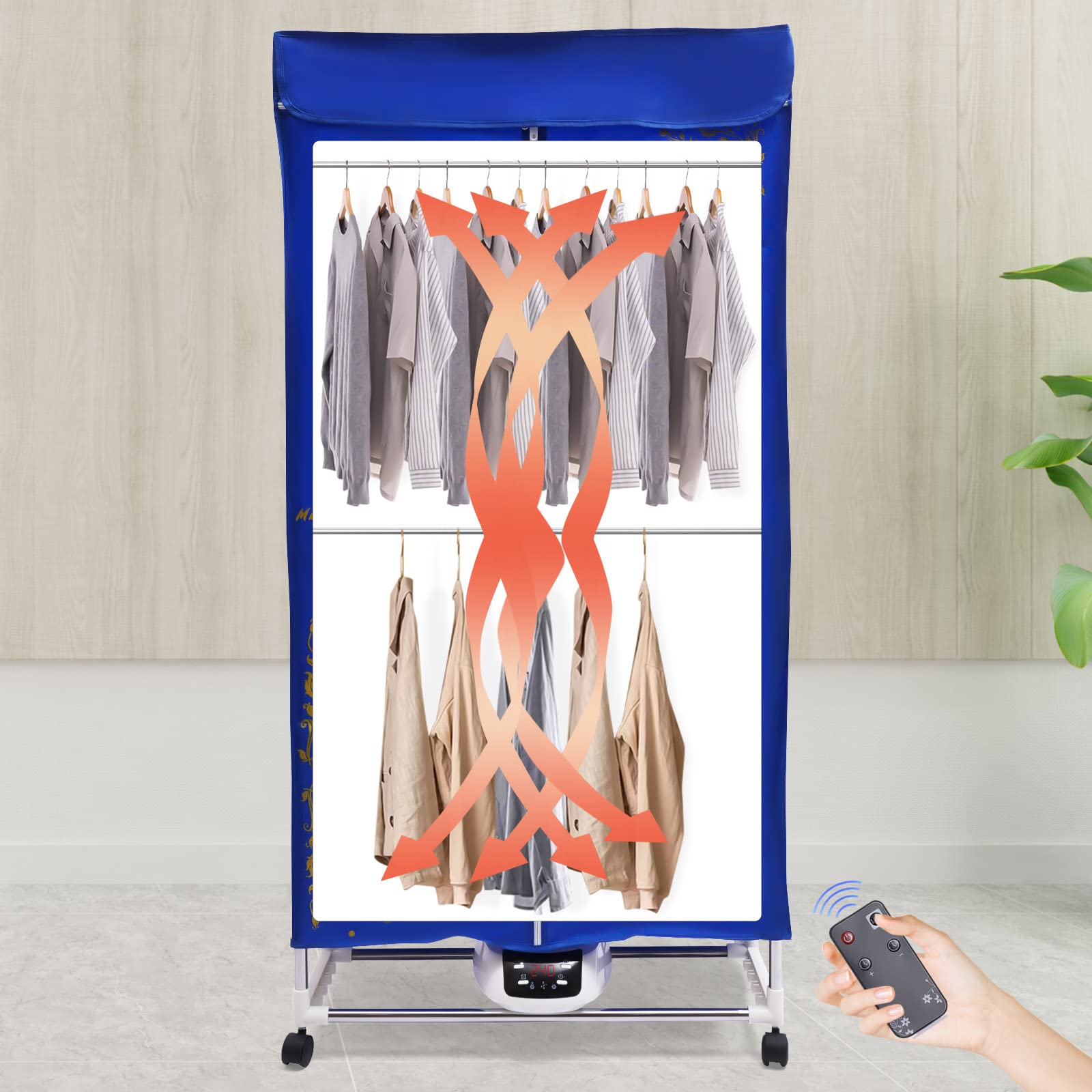 Portable Clothes Dryer, Clothes Dryer with Remote Control, Folding Wardrobe Drying Machine for Home, Apartment, Dormitory, Hotel, Timing Function & 3 Gears Adjustment