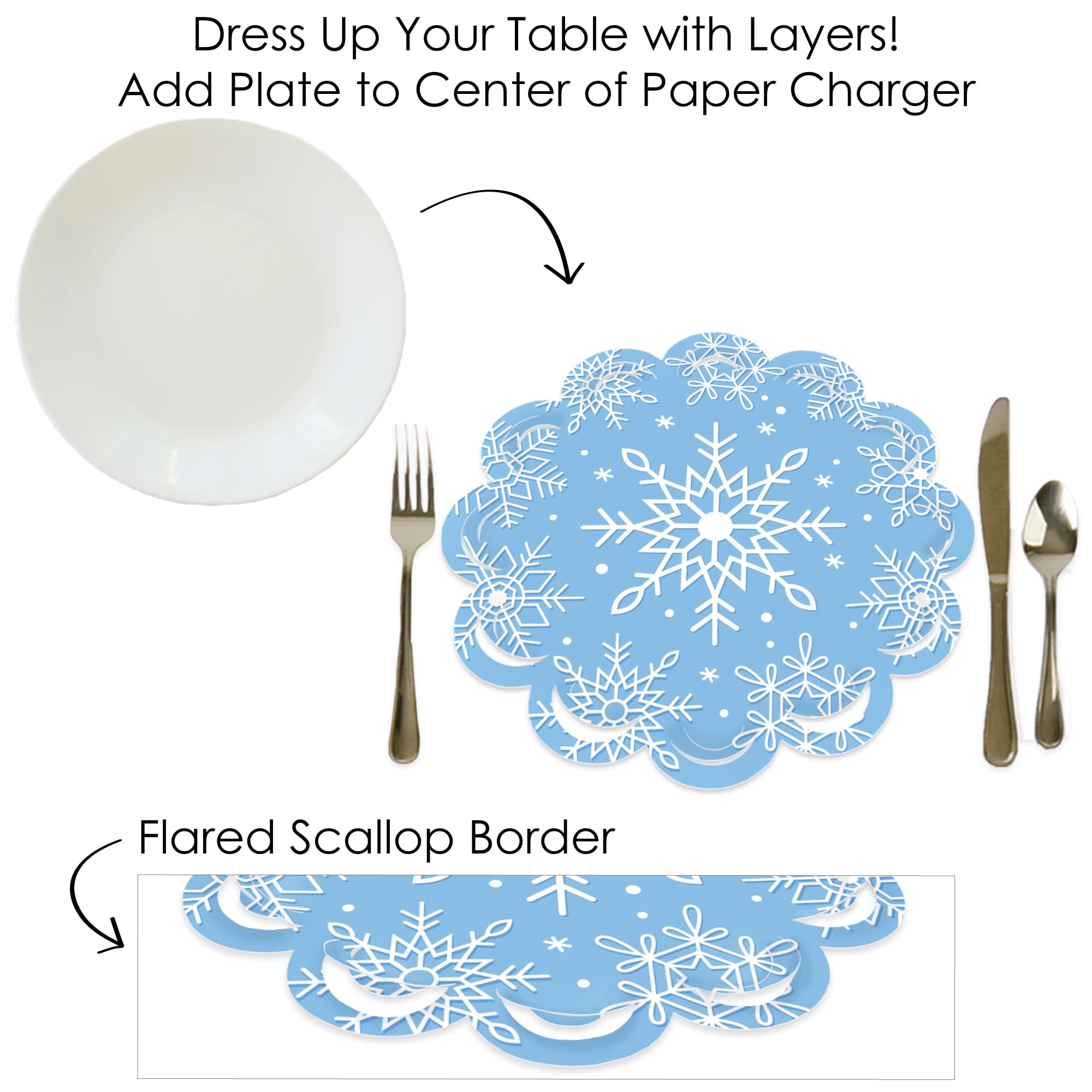 Big Dot of Happiness Blue Snowflakes - Winter Holiday Party Round Table Decorations - Paper Chargers - Place Setting For 12