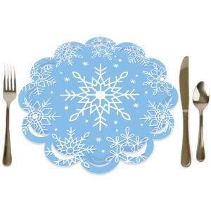 big dot of happiness blue snowflakes - winter holiday party round table decorations - paper chargers - place setting for 12