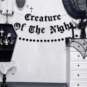 LaVenty Creature Of The Night Banner Garland Goth Banner Gothic Garland Horror Movie Night Decoration Goth Bedroom Decoration Birthday Wedding Bridal Shower Banner