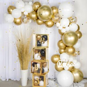 RUBFAC 120pcs 12 Inches White Gold Balloon Kit, Metallic Chrome Gold and Confetti Balloons for Birthday Wedding Engagement Bridal Shower Decorations