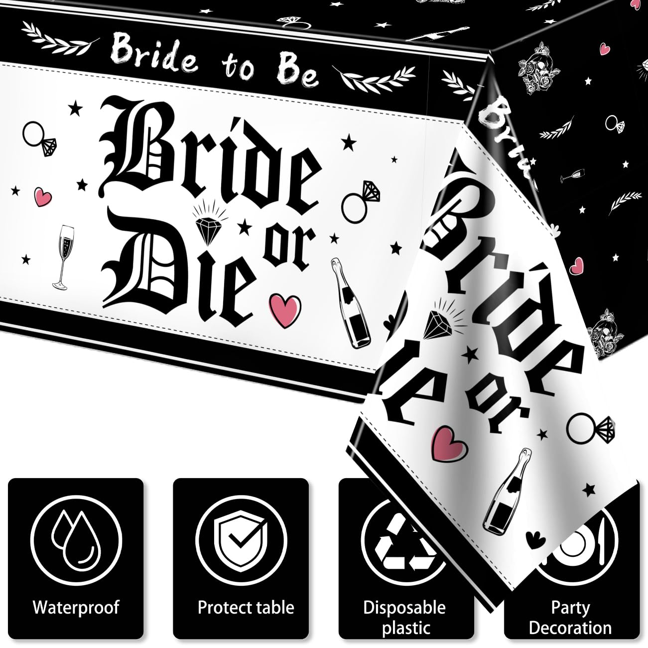 Bride or Die Bachelorette Party Decorations-121Pcs Halloween Bride or Die Paper Plates and Napkins Cups and Tablecloth Disposable Dinnerware Set for Bridal Shower Engagement Wedding Bachelorette Party