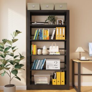 ZONLESON 69" Tall Bookshelf,5-Tier Bookcase with Adjustable Storage Shelves,Floor Standing Unit,Black Metal Bookcase for Home Office, Living Room, Bed Room, Library,Black Shelves (Black)