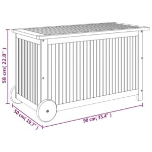 REWIS Patio Storage Box with Wheels Outdoor Storage Bench Outdoor Storage Cabinet Deck Storage Box 35.4"x19.7"x22.8" Solid Wood Acacia