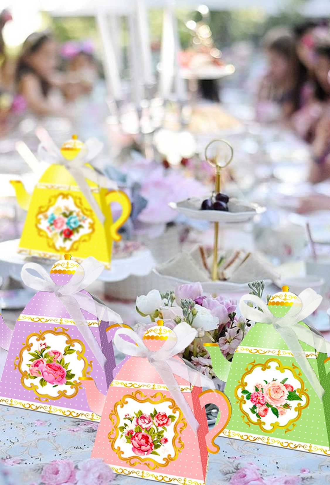 LaVenty 12 PCS Floral Tea Party Favor Bags Lets Partea Party Supplies Lets Partea Party Favor Boxes Tea Party Party Supplies Tea Party