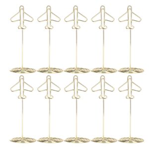 10pcs metal table number holders, airplane shaped place card holders for wedding party tabletop, picture holders stand for photo name cards menu memo