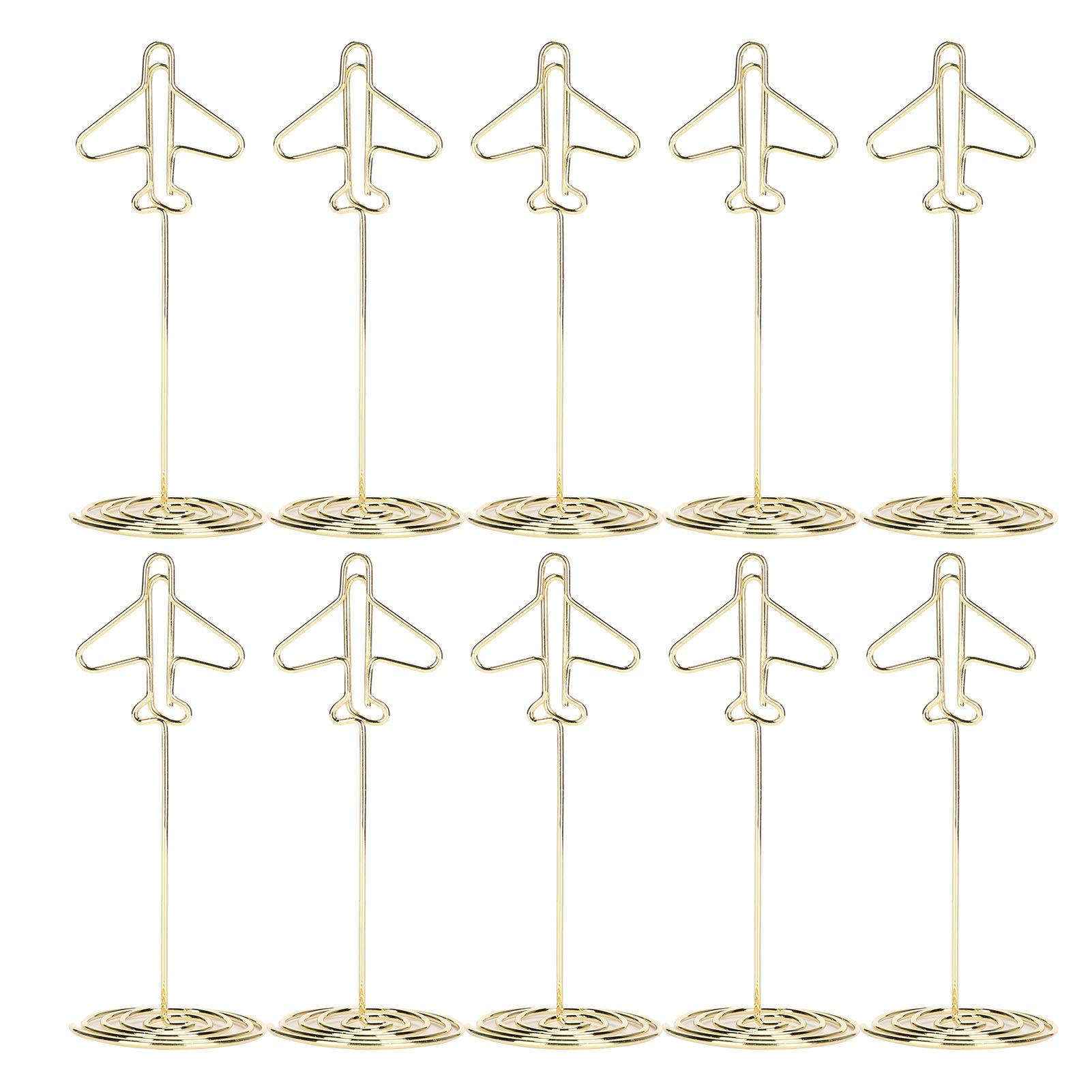 10Pcs Metal Table Number Holders, Airplane Shaped Place Card Holders for Wedding Party Tabletop, Picture Holders Stand for Photo Name Cards Menu Memo