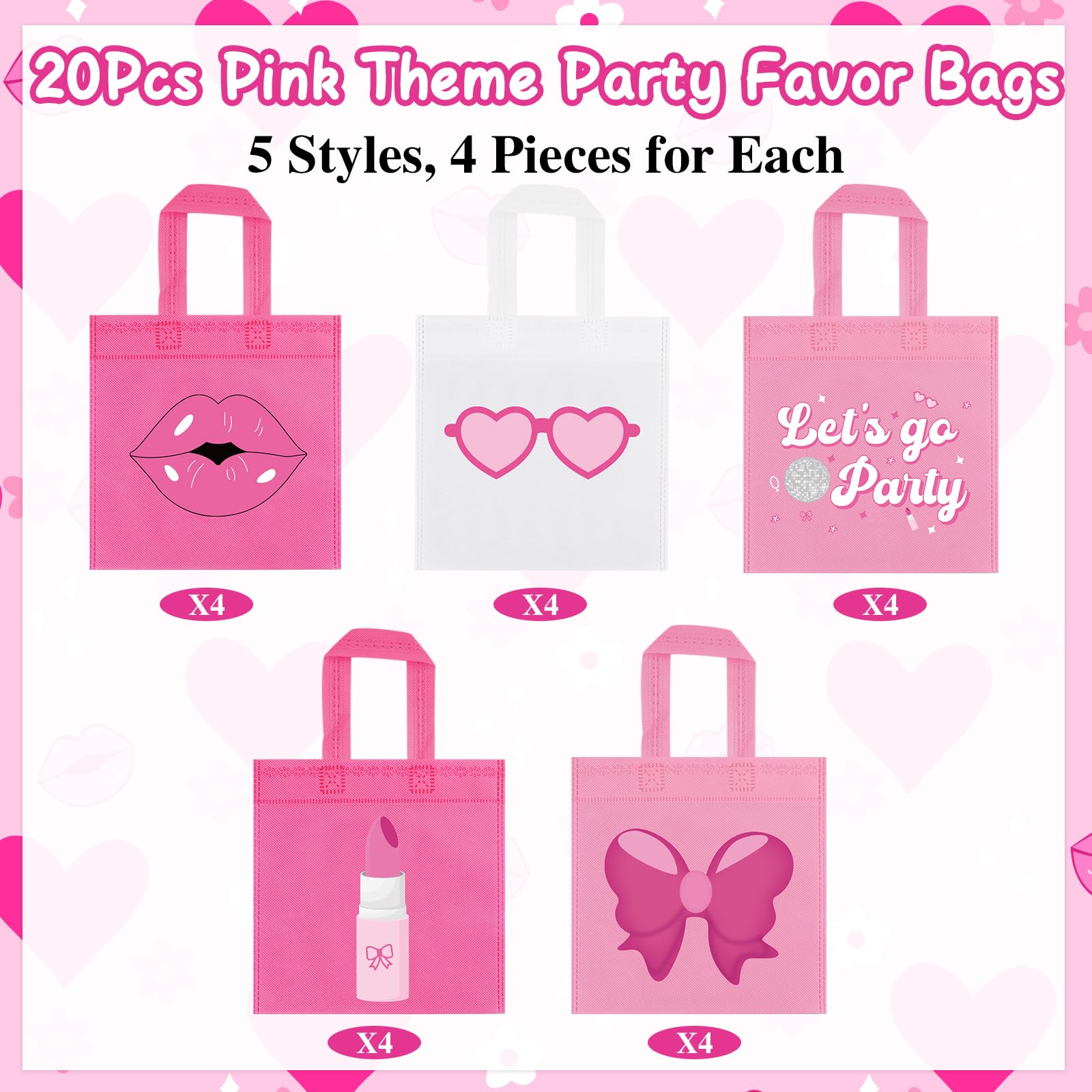 FHzytg 20Pcs Pink Girl Party Favor Bags, Hot Pink Princess Party Candy Bags Gift Bags Pink Theme Party Treat Goodie Bags for Pink Princess Birthday Baby Shower Bachelorette Party Decoration