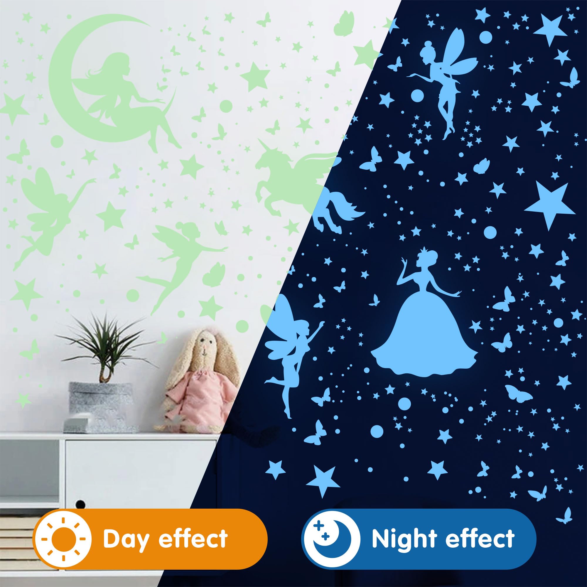 Glow in The Dark Stars Unicorn Bedroom Decor for Girls Glow in The Dark Stars for Ceiling Fairy Butterfly Wall Decals Glow in The Dark Space Galaxy Wall Stickers Kids Nursery Living Room Wall Decor