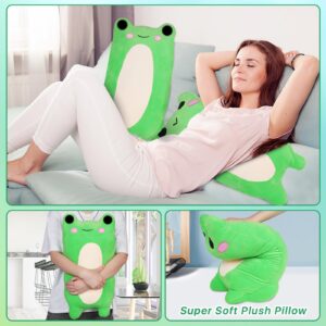 Cute Long Frog Plush Toy, 12Inch Adorable Green Frog Stuffed Animal with Butt, Frog Boby Pillow Kawaii Big Squishy Frog Plushies Hugging Throw Pillow Gift for Kids Girls Boys (Frog)