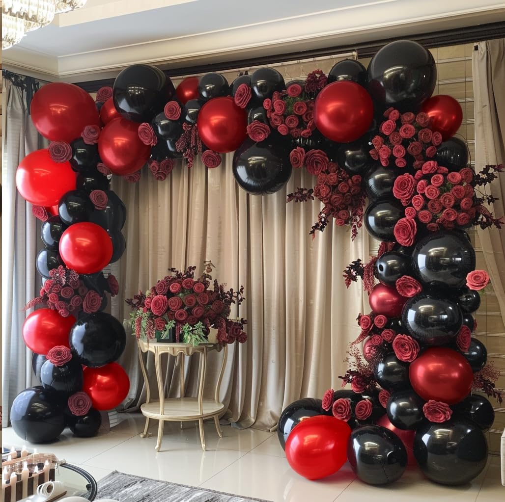 Black Red Balloon Garland Burgundy Black Balloons Premium Maroon Black Latex Balloon Ruby Red Black Balloon Arch for Halloween Vampire Christmas Birthday Wedding Prom Theme Party Decor