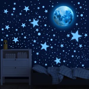 492 Glow in The Dark Stars Ceiling Stars Glow in The Dark Moon and Star Space Galaxy Universe Planet Wall Decals Blue Glowing Stars Stickers for Kids Bedroom Nursery Living Room Decor