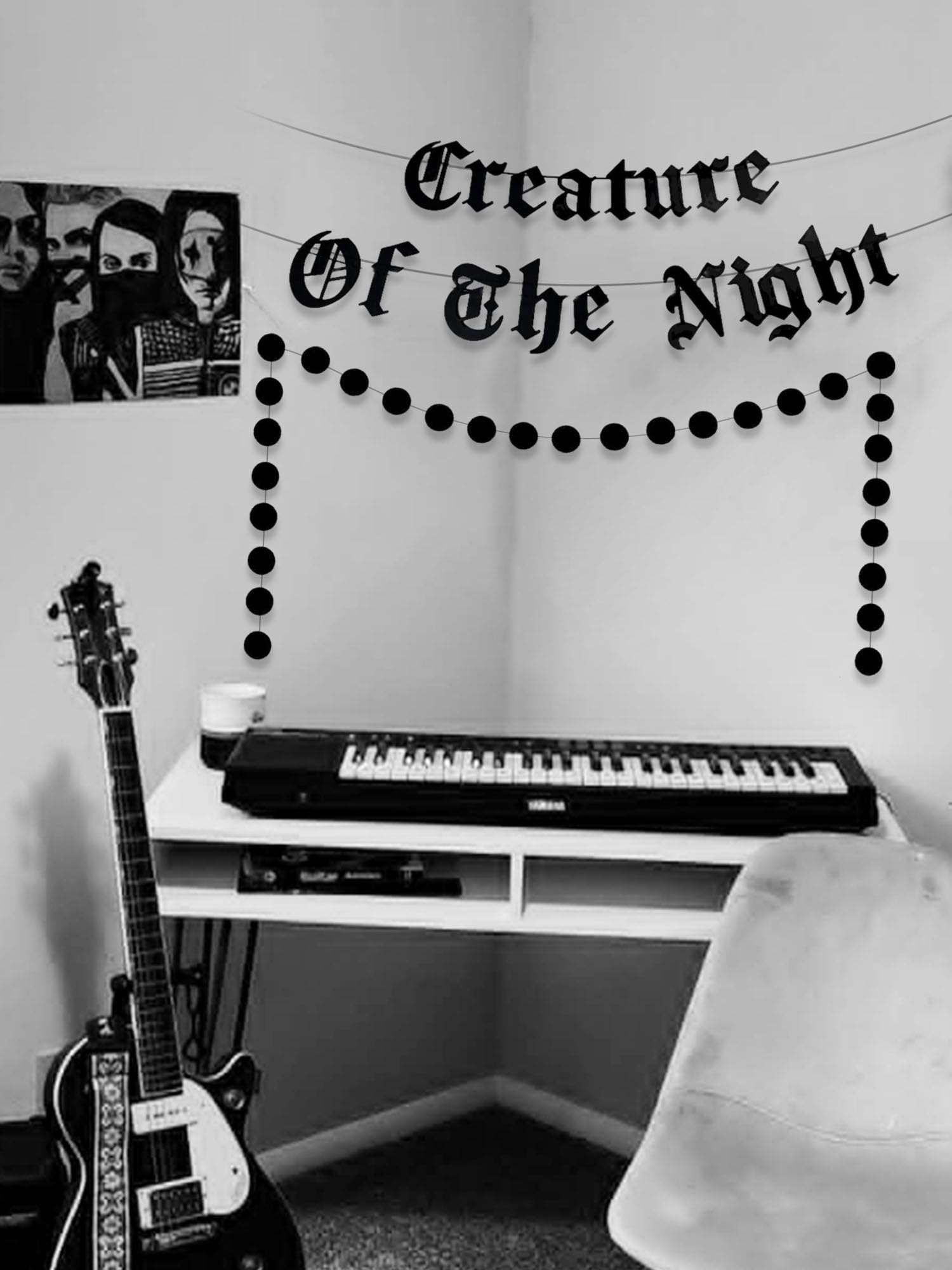 LaVenty Creature Of The Night Banner Garland Goth Banner Gothic Garland Horror Movie Night Decoration Goth Bedroom Decoration Birthday Wedding Bridal Shower Banner