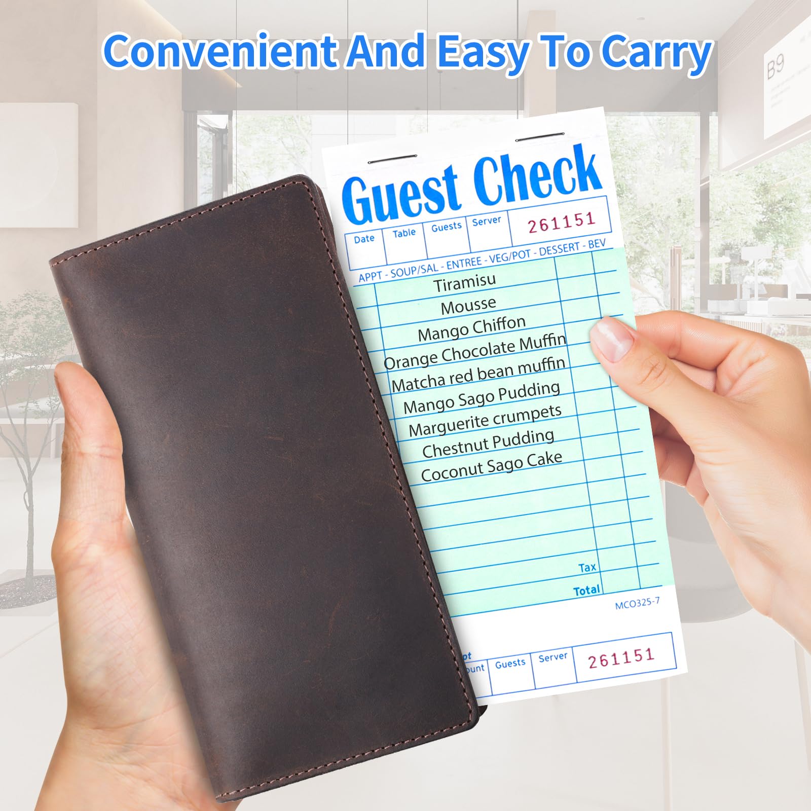 Darcvds 5 Pack Guest Check Books, Server Note Pads for Restaurant, Green Waiter Checkbook, Waitress Notepad, Food Receipt Book, Restaurant Order Pad 50 Sheets/Pack, 250 Total Tickets