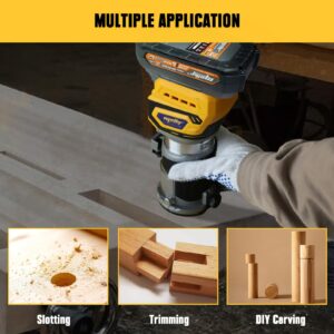 Cordless Compact Router, Mellif Brushless Palm Router Compatible with 20V Battery (Tool Only) 28,000RPM 600W w/Fixed Base, 12PCS 1/4" Router Bits, 5-Speed, Edge & Roller Guides, Dust Hood