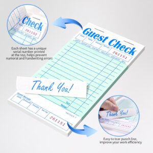 Darcvds 5 Pack Guest Check Books, Server Note Pads for Restaurant, Green Waiter Checkbook, Waitress Notepad, Food Receipt Book, Restaurant Order Pad 50 Sheets/Pack, 250 Total Tickets