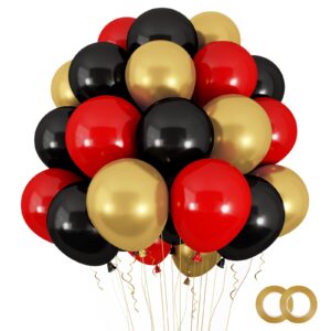 rubfac 100pcs 12 inches red black and gold balloons kit, metallic chrome gold and latex red black balloons with ribbons for birthday, wedding, anniversary, festival decorations