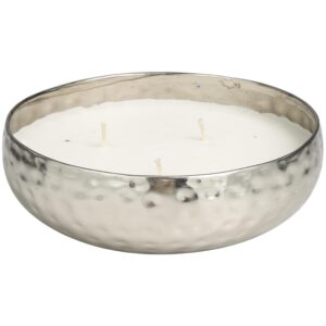 deco 79 metal decorative candle white sage scented hammered 20 oz 3 wick aromatherapy candle with white wax, wax aromatherapy candle 7" x 7" x 2", silver