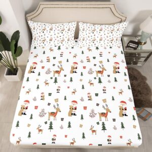 santa claus twin bed sheets for girls boys kids merry christmas fitted sheet happy new year xmas bed set christmas elk tree snowflake bedding set christmas themed bedding 2 piece