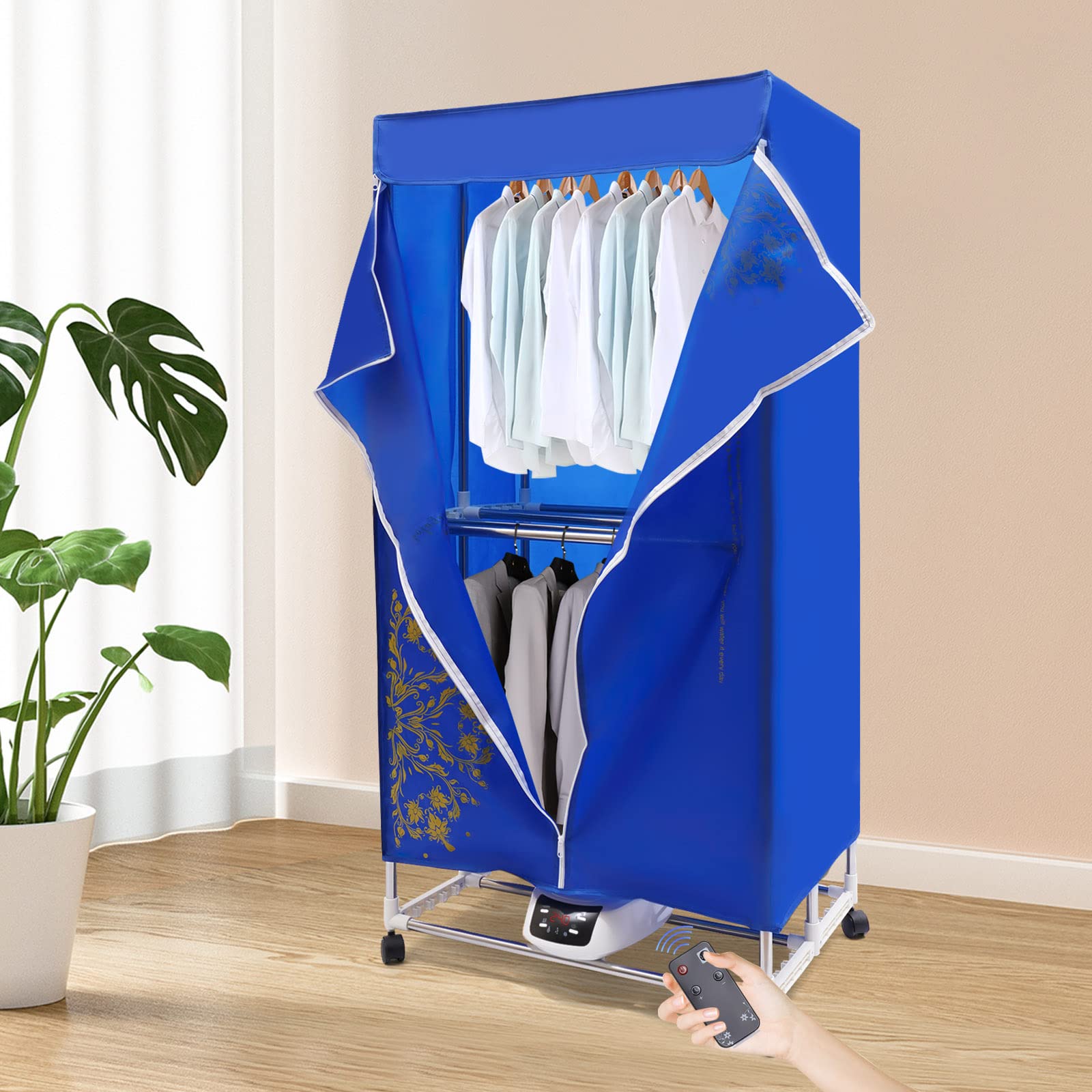 Portable Clothes Dryer, Clothes Dryer with Remote Control, Folding Wardrobe Drying Machine for Home, Apartment, Dormitory, Hotel, Timing Function & 3 Gears Adjustment